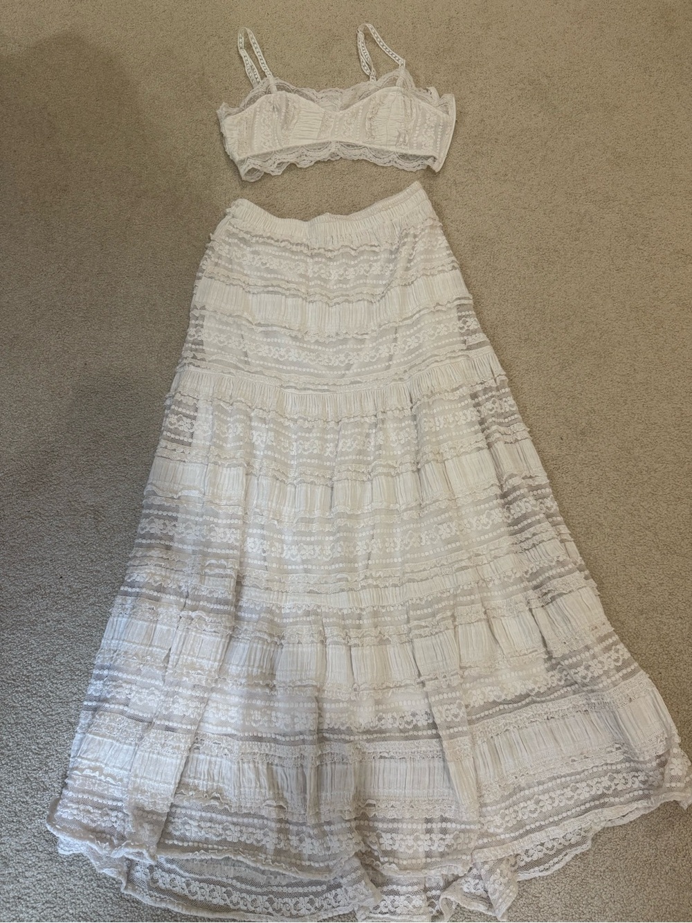Boho Lace Maxi Skirt - White, Worn Once,